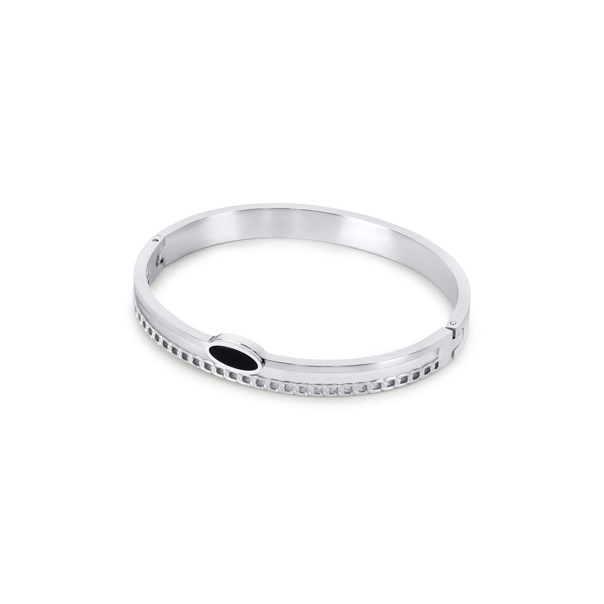 Pulseira de Camadas com Oval de Ônix - Prata - Megan Joias
