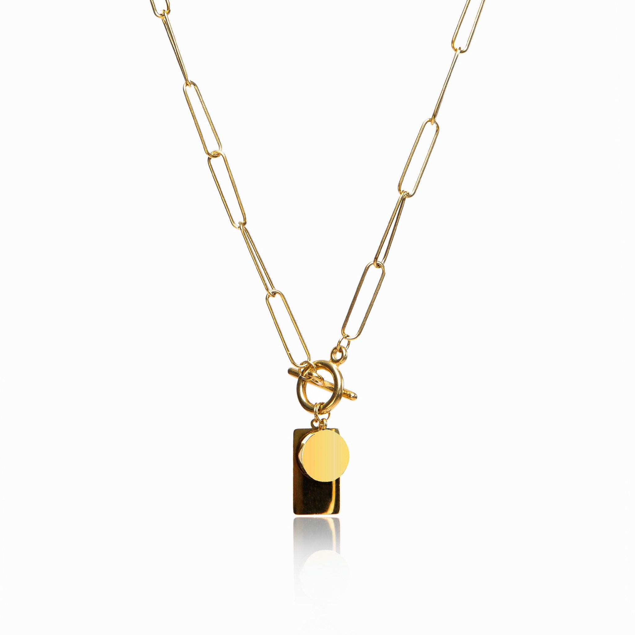 Colar de Corrente com Pingente Retangular - Dourado - Megan Joias