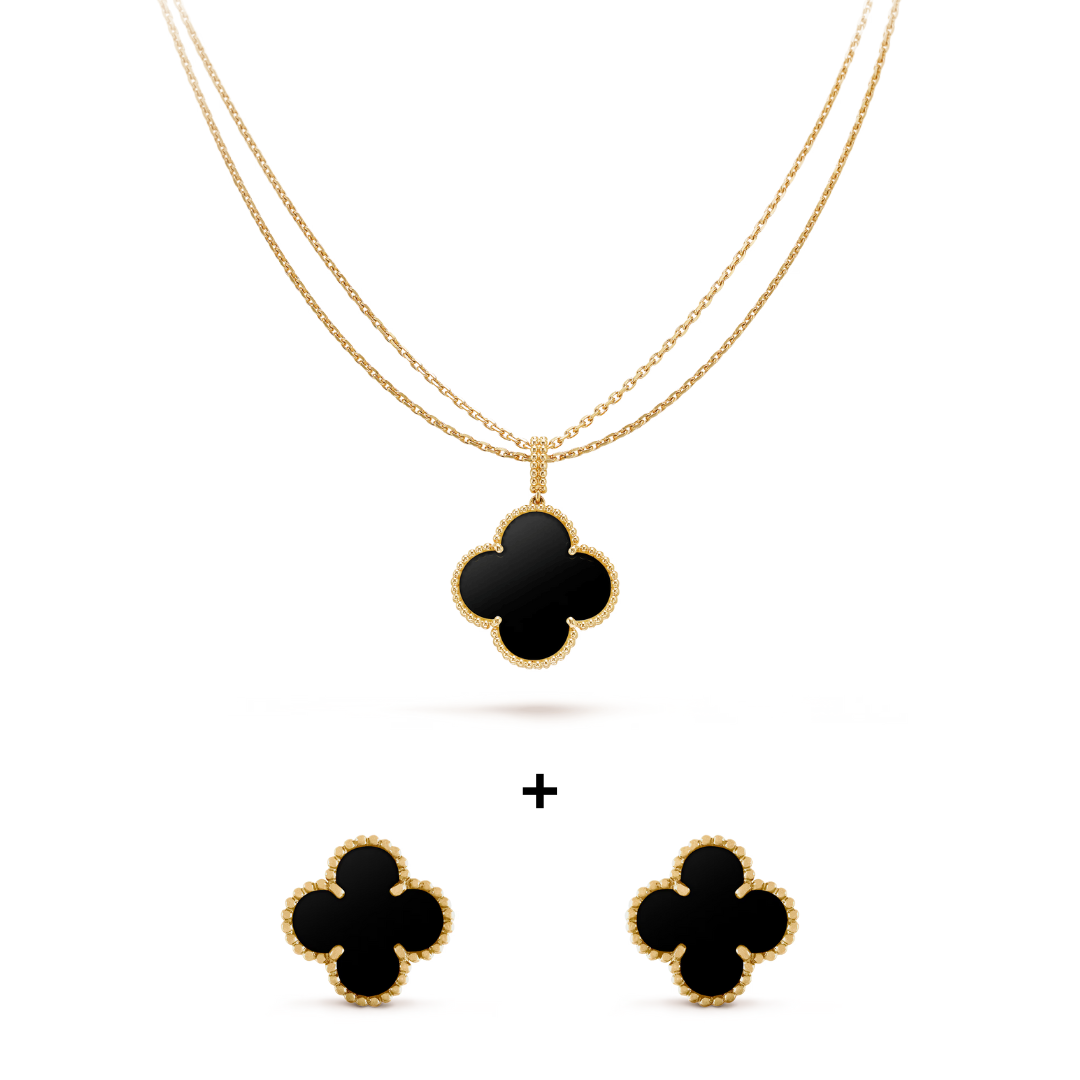 Conjunto Colar Trevo + Brincos Trevo