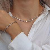 Conjunto Elegante de Colar e Pulseira com Zircônia