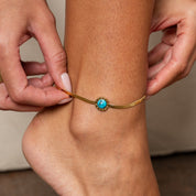 Tornozeleira com Pedra Aqua - Dourada - Megan Joias