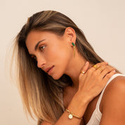 Brinco Dangle Cubano com Esmeralda - Ouro