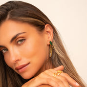 Brinco Dangle Cubano com Esmeralda - Ouro