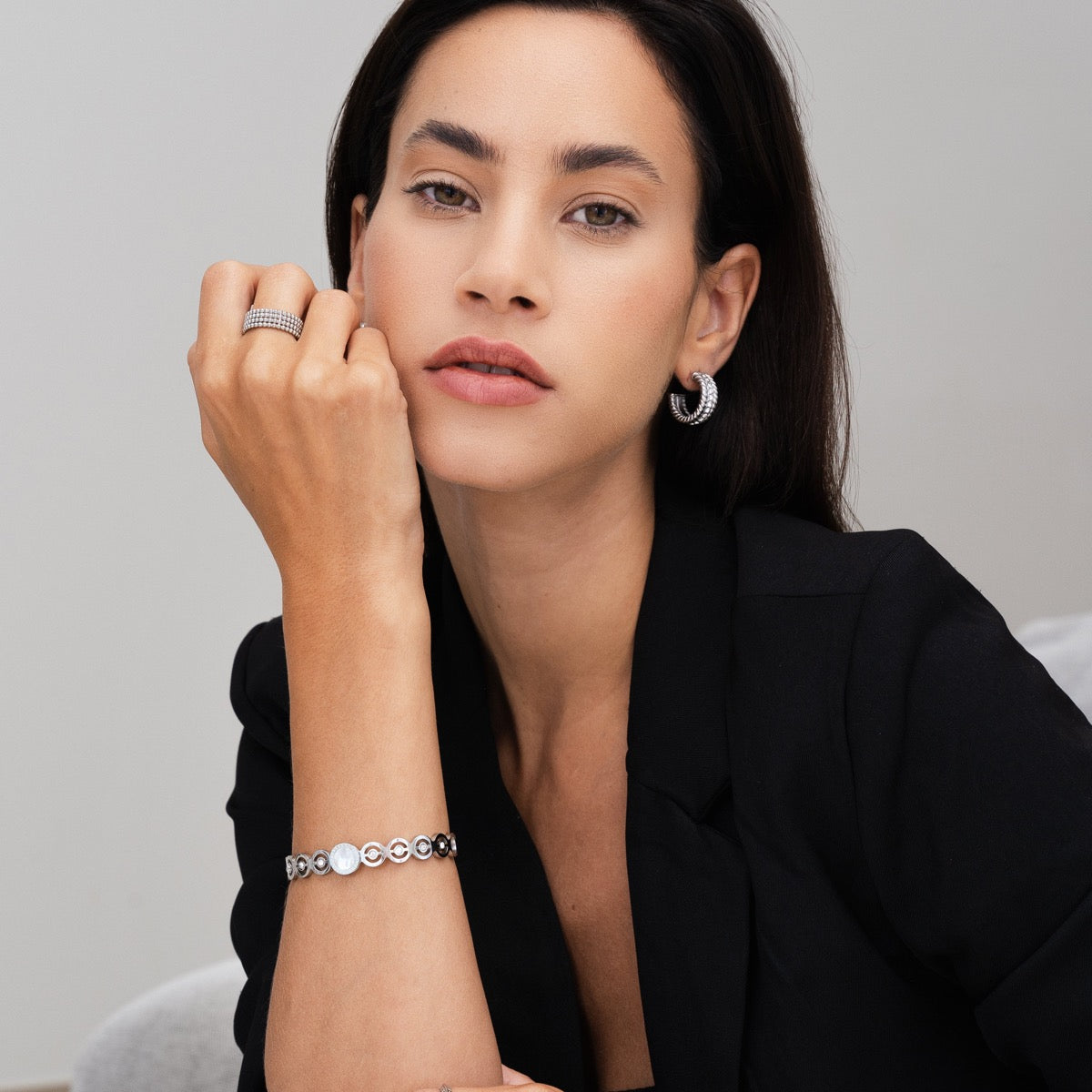Pulseira de Bangles de Pedra em Prata - Megan Joias