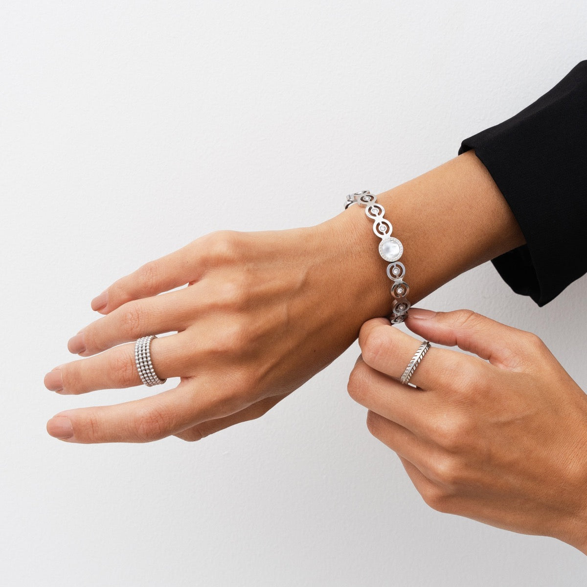 Pulseira de Bangles de Pedra em Prata - Megan Joias