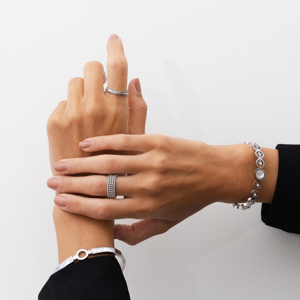 Pulseira de Bangles de Pedra em Prata - Megan Joias
