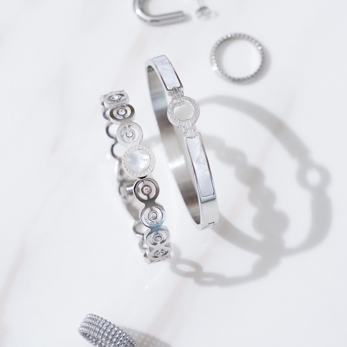Pulseira de Bangles de Pedra em Prata - Megan Joias