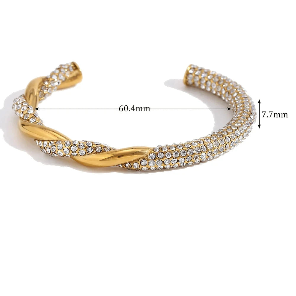 Ebbelle ouro/prata cor assimétrica strass distorção pulseira ajustável 316l jóias de aço inoxidável para mulher menina