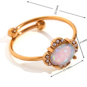 E.B. Belle-Natural Opal Stone Rings para Mulheres, Círculo Ajustável, Coração, Sol, Waterdrop, Aço Inoxidável, Chapeamento PVD, Pedras Preciosas