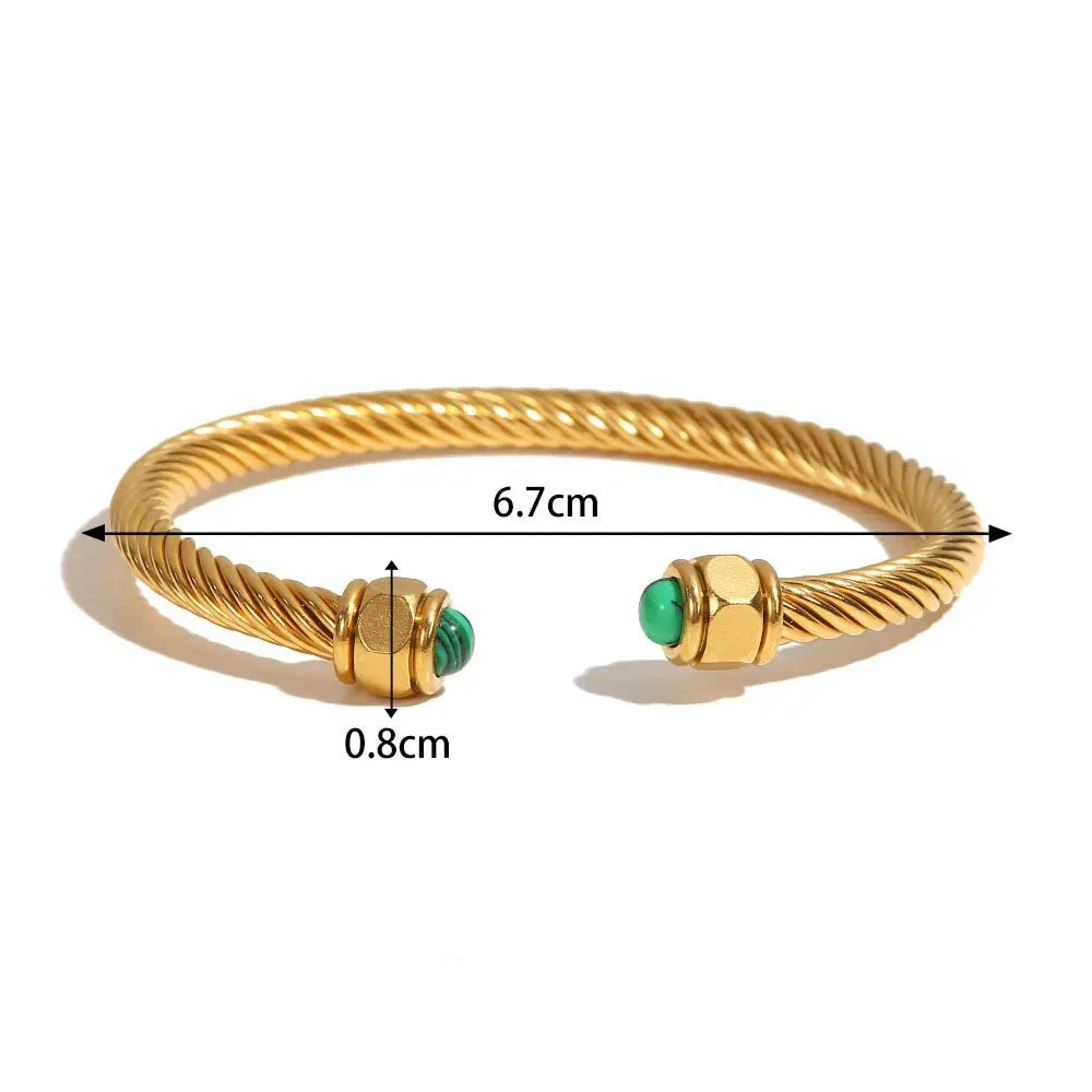 Pulseira Twisted Thread 18k banhado a ouro para mulheres, aço inoxidável, pedra natural, textura metálica, prova de manchas, presente da jóia, 2023