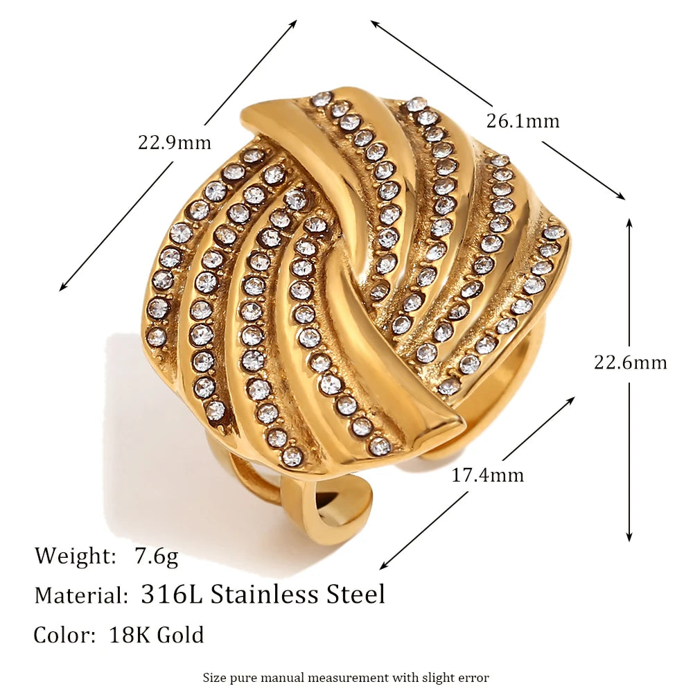 Ebbelle completo strass cruz pena brinco anel conjunto de jóias de luxo aço inoxidável 18k banhado a ouro à prova dwaterproof água feminino charme