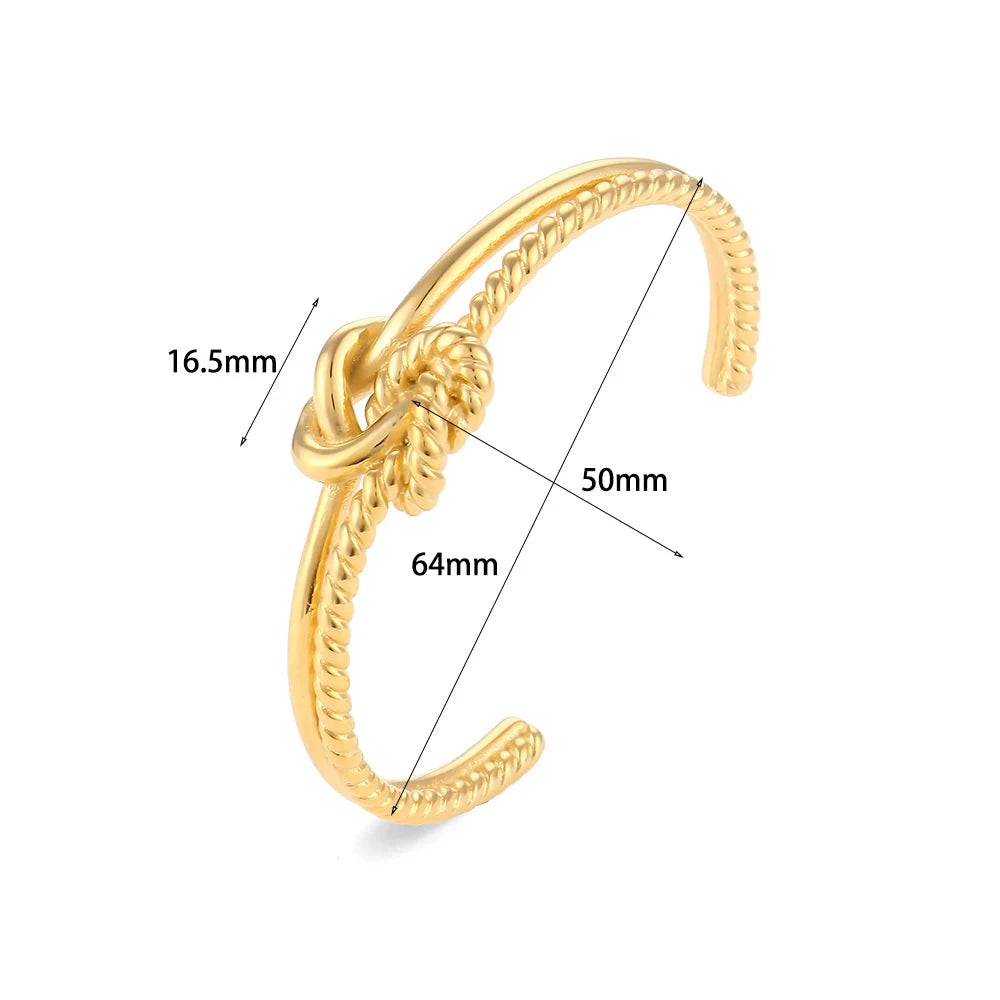 E.B. Bracelete de nó trançado de barriga para mulheres, bracelete de ouro 18k, pulseira de aço inoxidável, banhado a PVD, inverno