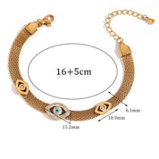 Ebbelle Pulseira de corrente de malha tecida com três olhos strass à prova d'água aço inoxidável 316L pulseiras de mão femininas banhadas a ouro 18K