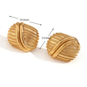 Resistente à água Oval Cross Line Button Brincos para Mulheres, Banhado a Ouro 18K, Cor Prata, Presente de Aço Inoxidável 316L