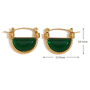 Ebbelle Brinco de pedra de ágata verde meio redondo em aço inoxidável banhado a ouro 18K estilo vintage joias femininas hipoalergênicas