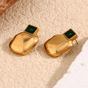 Ebbelle Brinco de zircônia verde formato quadrado brilhante 316L aço inoxidável 18K ouro joias de luxo para mulheres meninas festa charme