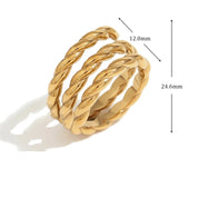 E.B. Belle-Three Layer Spiral Twists Ring para mulheres, anéis de aço inoxidável 316L, acessórios banhados a ouro 18K