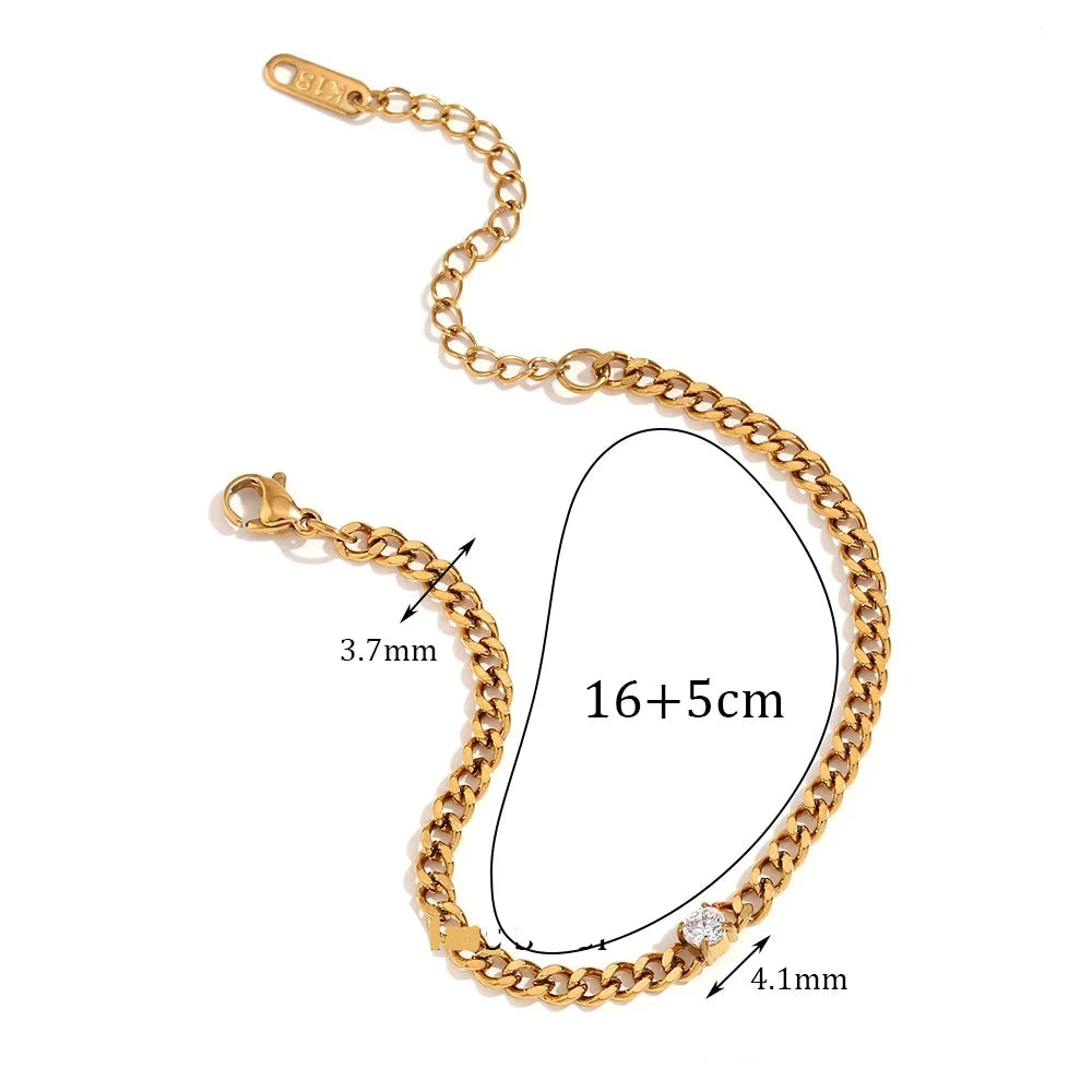 E.B. Pulseira em corrente de zircão Belle-Water Drop para mulheres, pulseira banhada a ouro 18k, aço inoxidável 316L impermeável, acessórios redondos