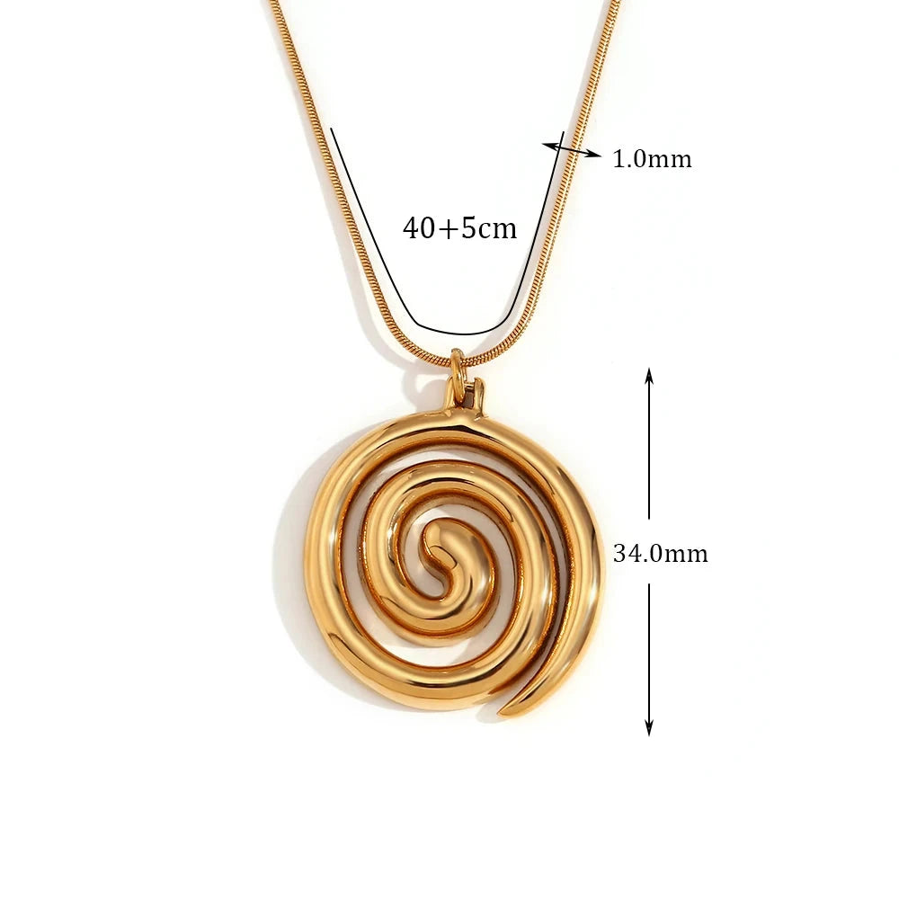 Colar com pingente espiral de vórtice, corrente de cobra, à prova d'água, sem manchas, joias banhadas a ouro 18k, acessórios de aço inoxidável 316l