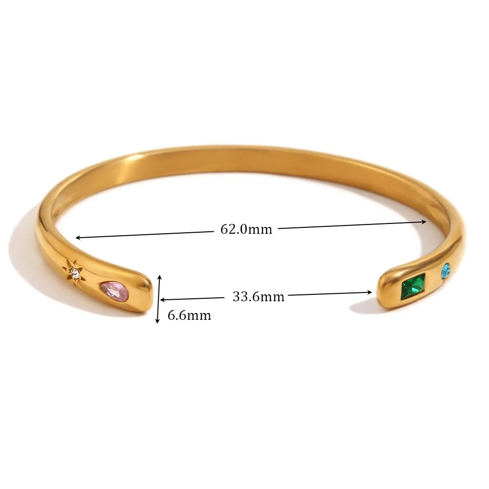 E.B. Pulseira de aço inoxidável minimalista feminina, gota colorida de água, estrela retangular, zircão redondo, banhado a ouro 18k, joias da moda