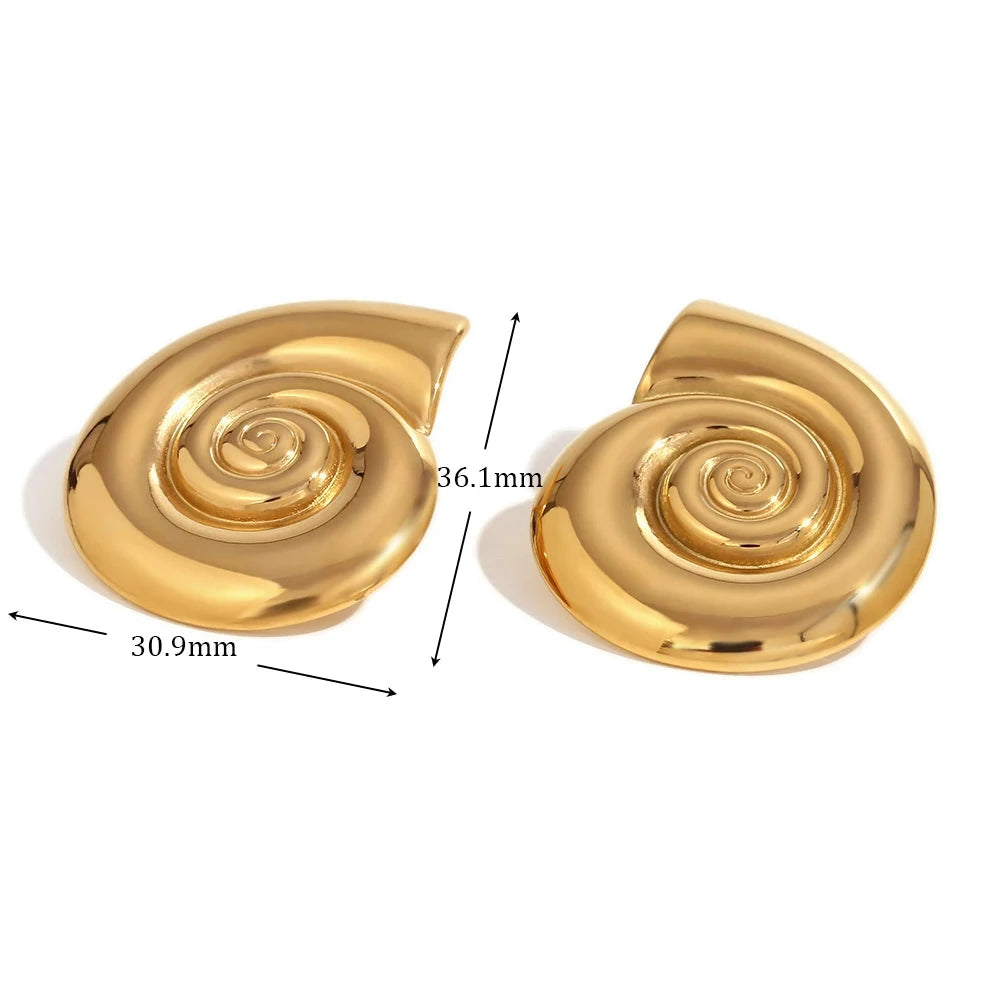 E.B. Belle-Mar Caracol Shell Imitação Barroco Pérola Brincos Colar, Aço Inoxidável 316L 18K Banhado A Ouro Jóias