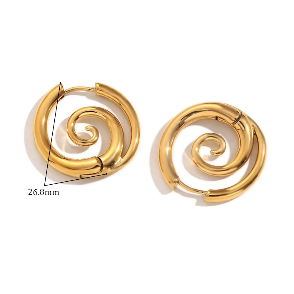 E.B. Belle-Brincos Espirais Caracol para Mulheres, Sem Tarnish, Cor Prata, Brincos Banhados a Ouro 18K, Presente em Aço Inoxidável 316L