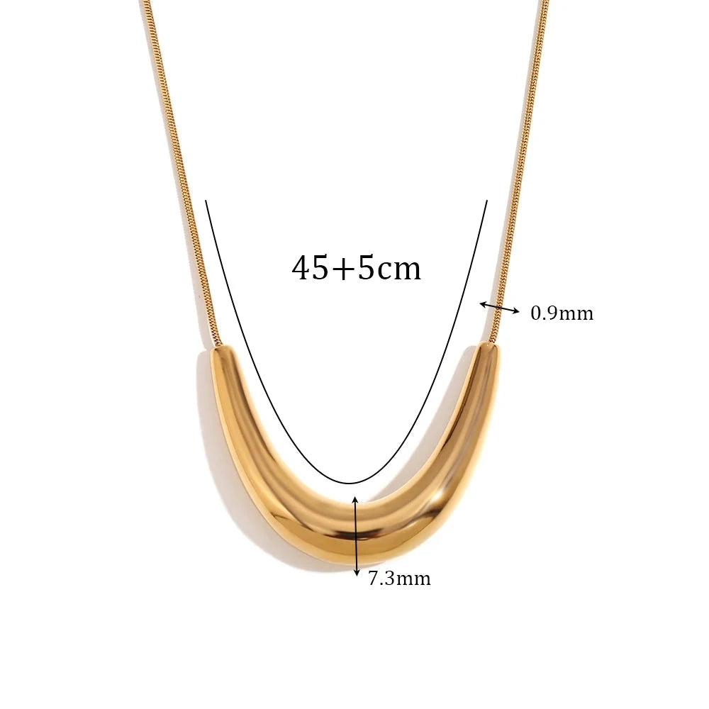 E.B. Belle Arc V-Shaped Pingente, Cadeia Osso da Serpente, Acessórios Banhado a Ouro 18K, Jóias em Aço Inoxidável 316L