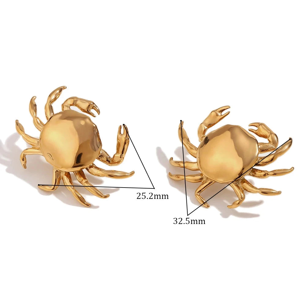 E.B. Brincos Belle Little Crab para mulheres, resistente à água, cor prata, aço inoxidável 316L, banhado a ouro 18K, presente