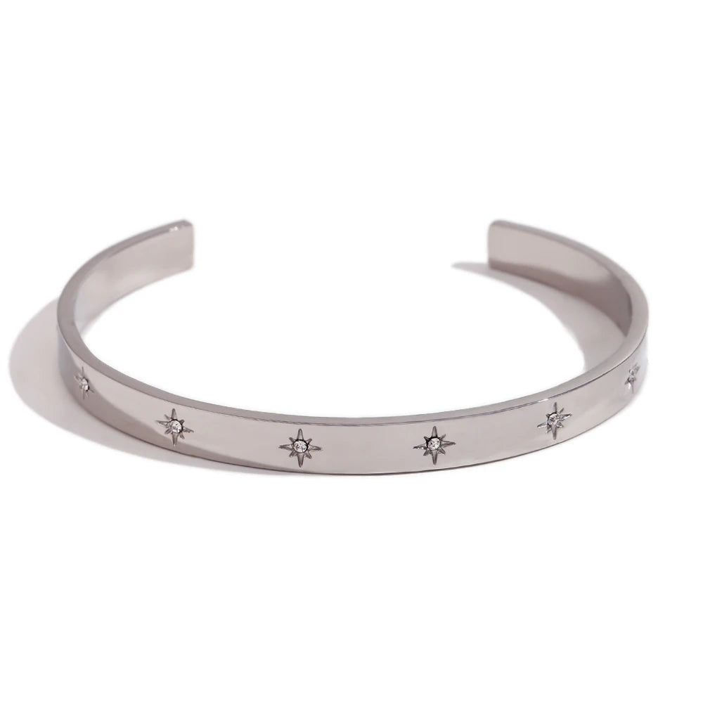 E.B. Belle-Oito Pontas Estrela Zircão Pulseira para Mulheres, Pulseira de Aço Inoxidável 316L, Jóias Banhadas a Ouro 18K