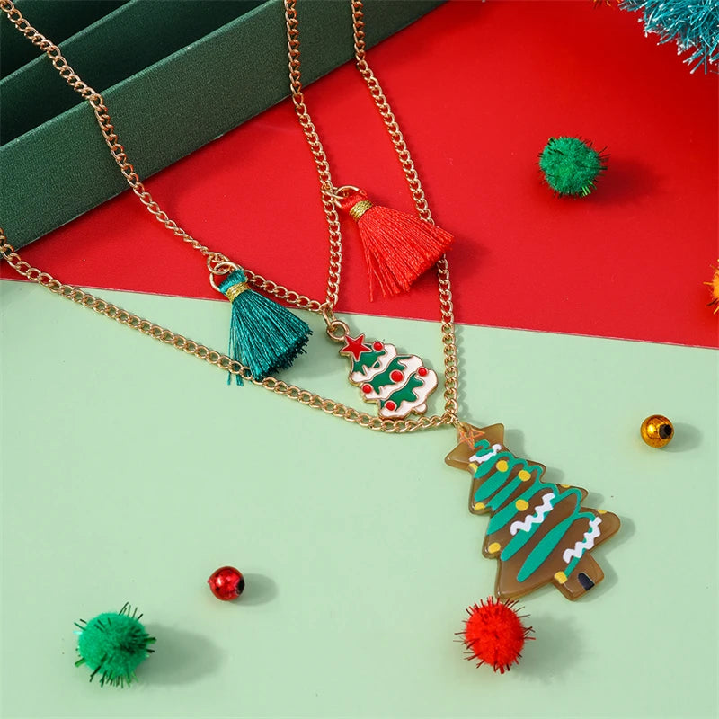 Colar Boho de Natal com Pingente de Árvore e Tassel