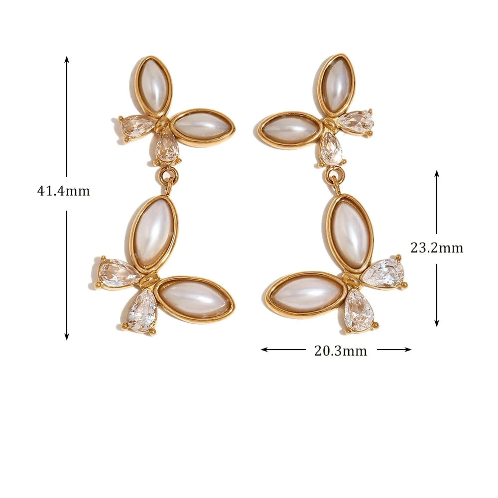 Ebbelle estilo vintage zircão borboleta brinco bonito feminino jóias de aço inoxidável 18k banhado a ouro para meninas festa namoro