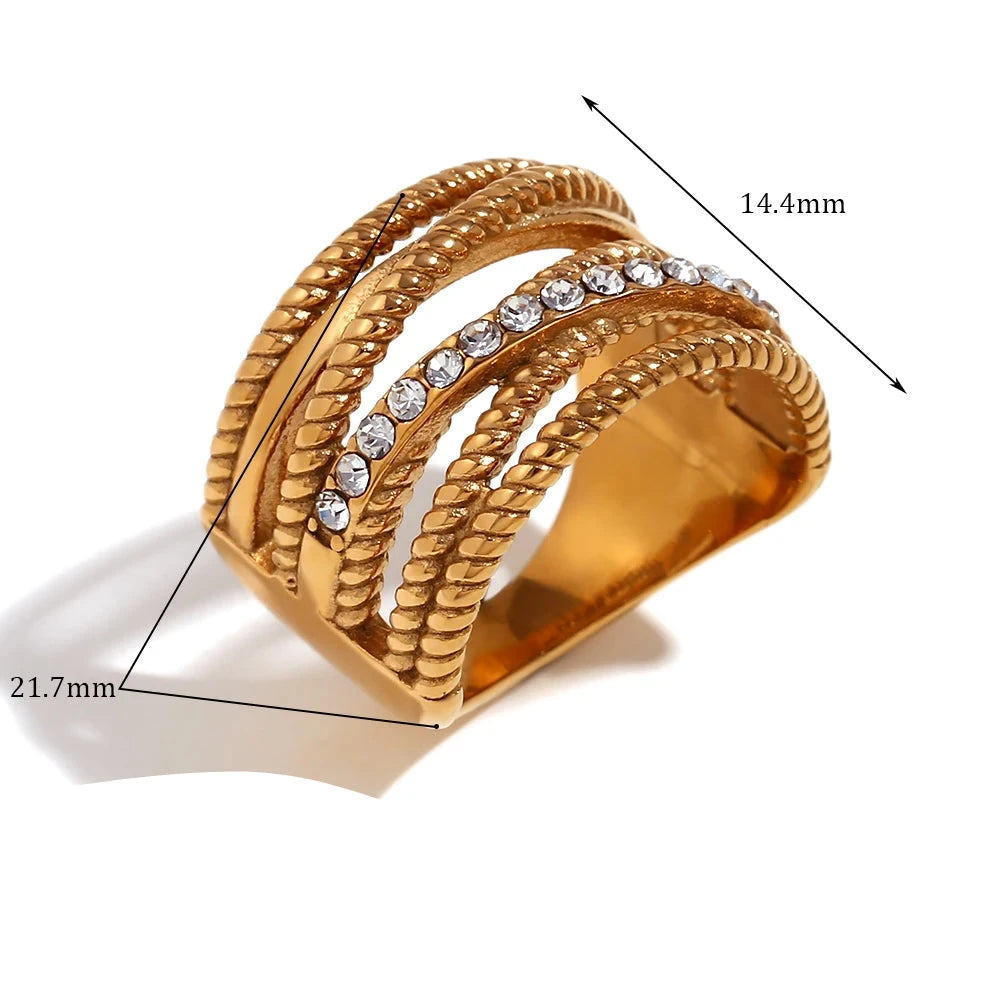 E.B. Belle-Multilayer Cross Twists Anel Oco para Mulheres, Anéis de Aço Inoxidável Impermeáveis, Acessórios Banhados a Ouro 18K