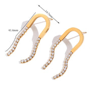 E.B.belle-Aço Inoxidável 18K Brinco Banhado a Ouro, Em Forma de U AAA Cubic Zirconia Loing Tassel Stud, Brincos para Festa e Casamento