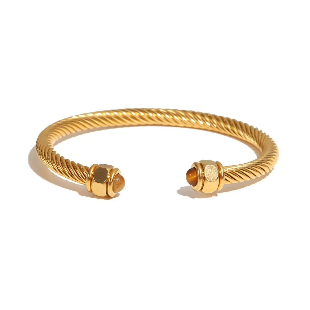 Pulseira Twisted Thread 18k banhado a ouro para mulheres, aço inoxidável, pedra natural, textura metálica, prova de manchas, presente da jóia, 2023