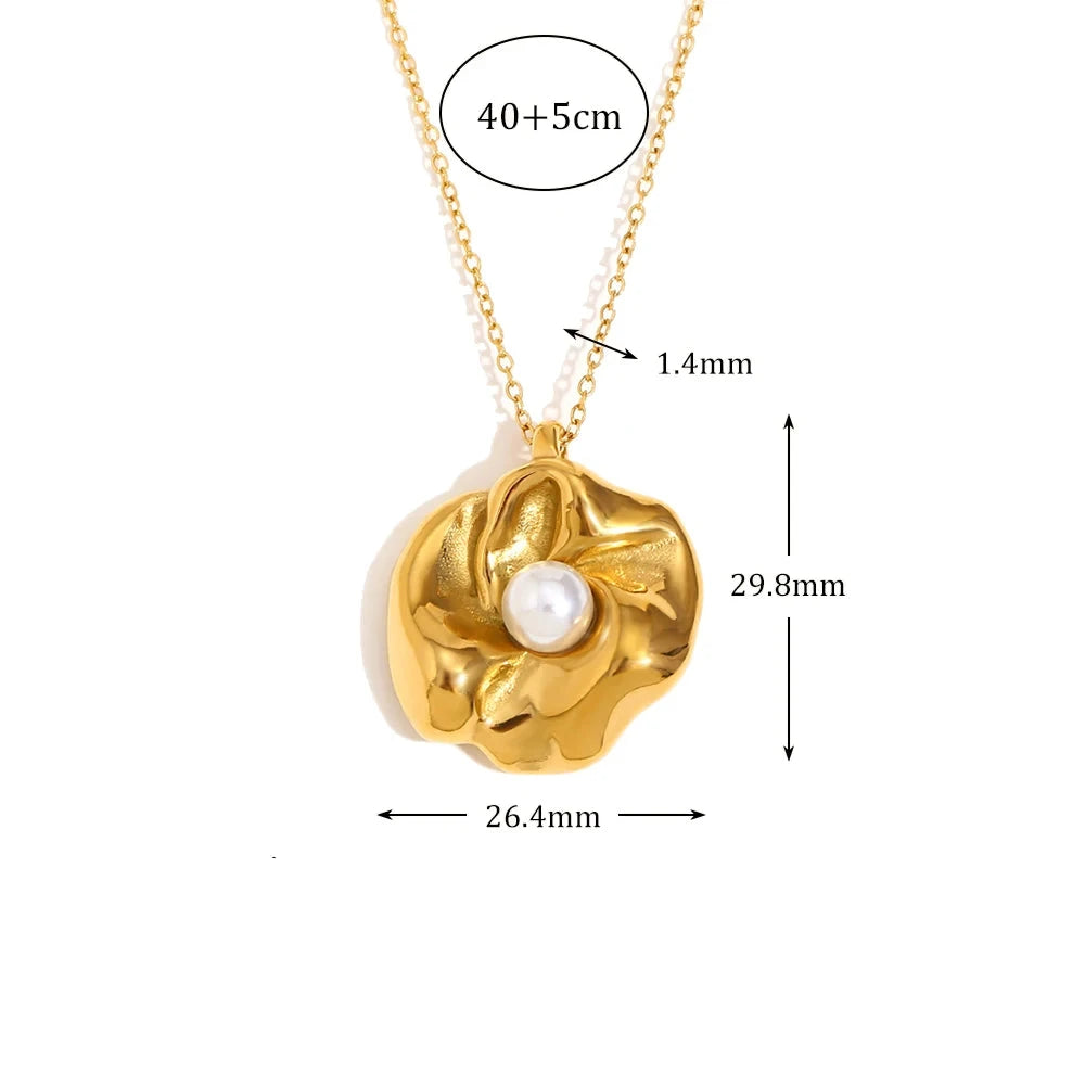 Ebbelle estilo elegante pérola flor pingente colar de aço inoxidável 18k ouro jóias moda na moda feminino charme presente festa