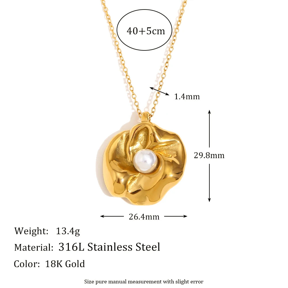 Ebbelle estilo elegante pérola flor pingente colar de aço inoxidável 18k ouro jóias moda na moda feminino charme presente festa