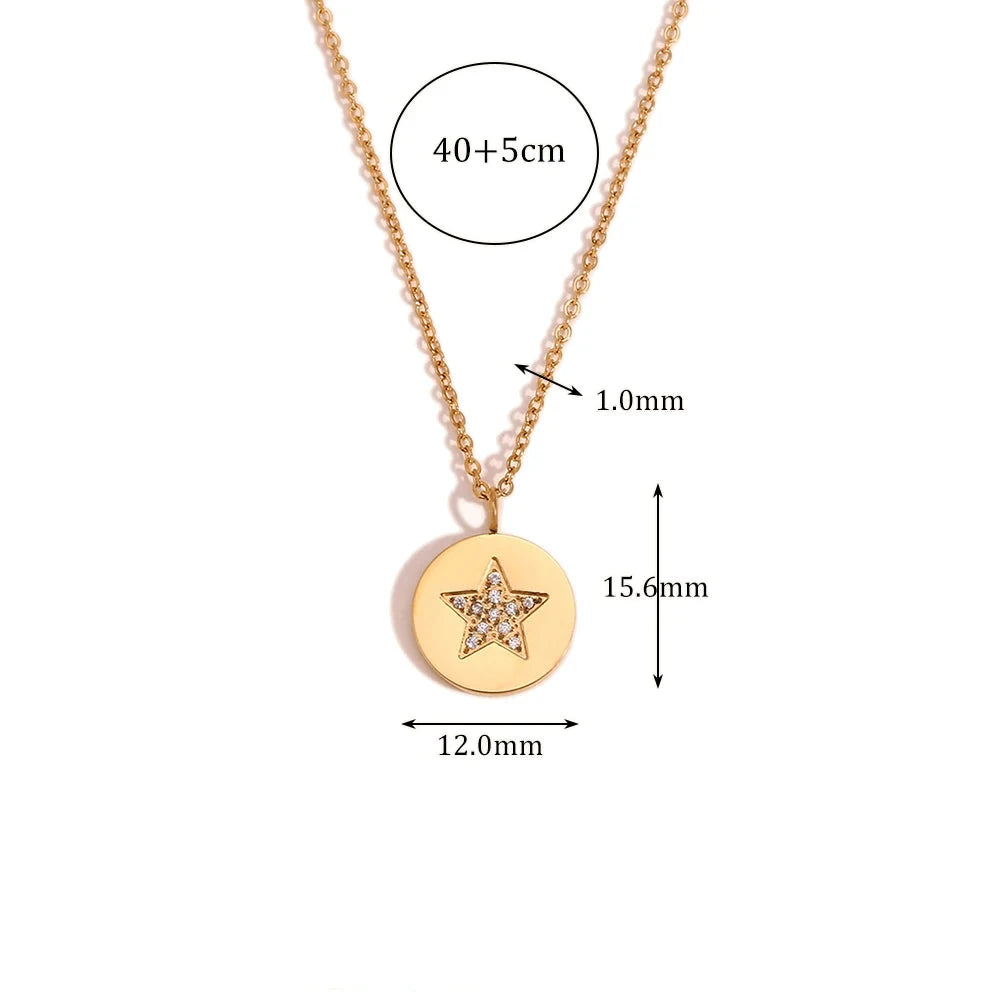 prata cor redonda estrela colar empilhados jóias de aço inoxidável 18k ouro moda feminina jóias hytpoalergênico