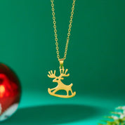 Minimalista Natal Aço Inoxidável Pingente Colar para Mulheres, Floco de Neve, Santa, Alce, Amizade, Casamento Festa Jóias