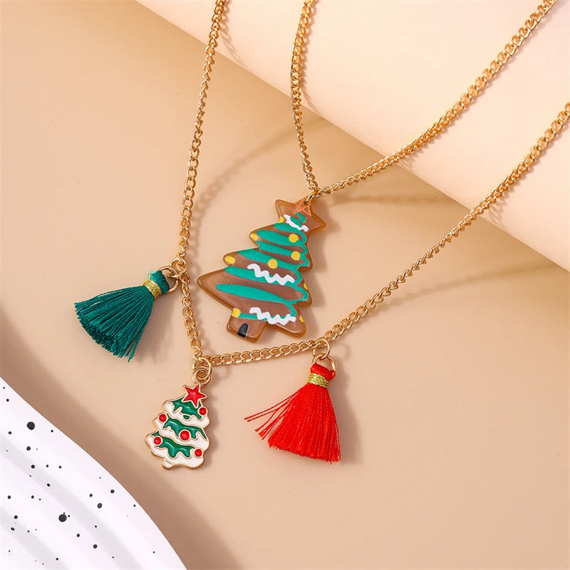 Colar Boho de Natal com Pingente de Árvore e Tassel