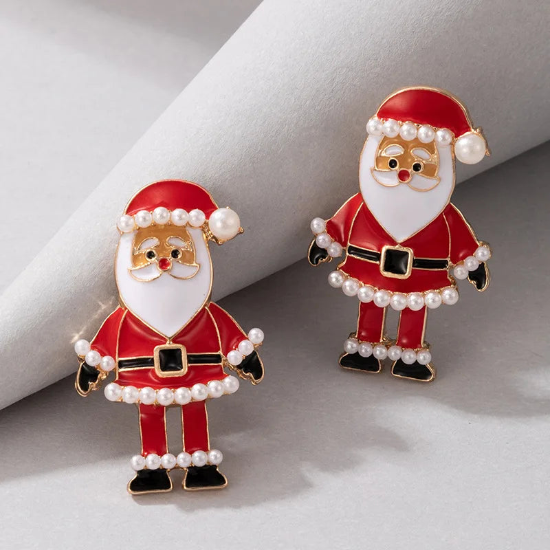 Brincos De Esmalte De Papai Noel Para Mulheres, Requintada Pérola De Imitação, Desenhos Animados, Brinco De Natal, Natal, Ano Novo, Presentes De Festa