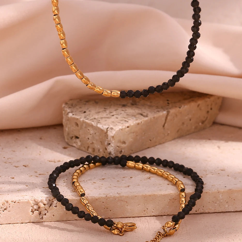 E B Belle-Obsidian Beads Strand para Mulheres, Camadas Duplas, Pulseiras Wrap, Colares, Conjunto de Jóias, Corrente Preta, Loja Oficial