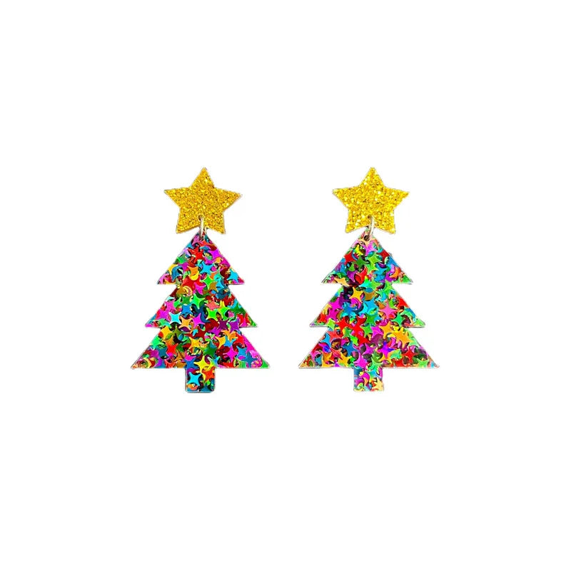 Glitter Acrílico Brincos De Árvore De Natal Para Mulheres, Brincos Estrela Coloridos Na Moda, Brinco Declaração De Planta, Presentes De Festa De Natal, Novo