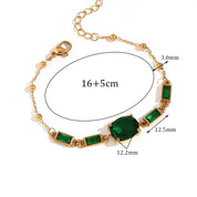 E.B.belle Pulseira retangular oval verde resistente à água com configuração de pino de aço inoxidável pulseiras de mão femininas banhadas a ouro 18K