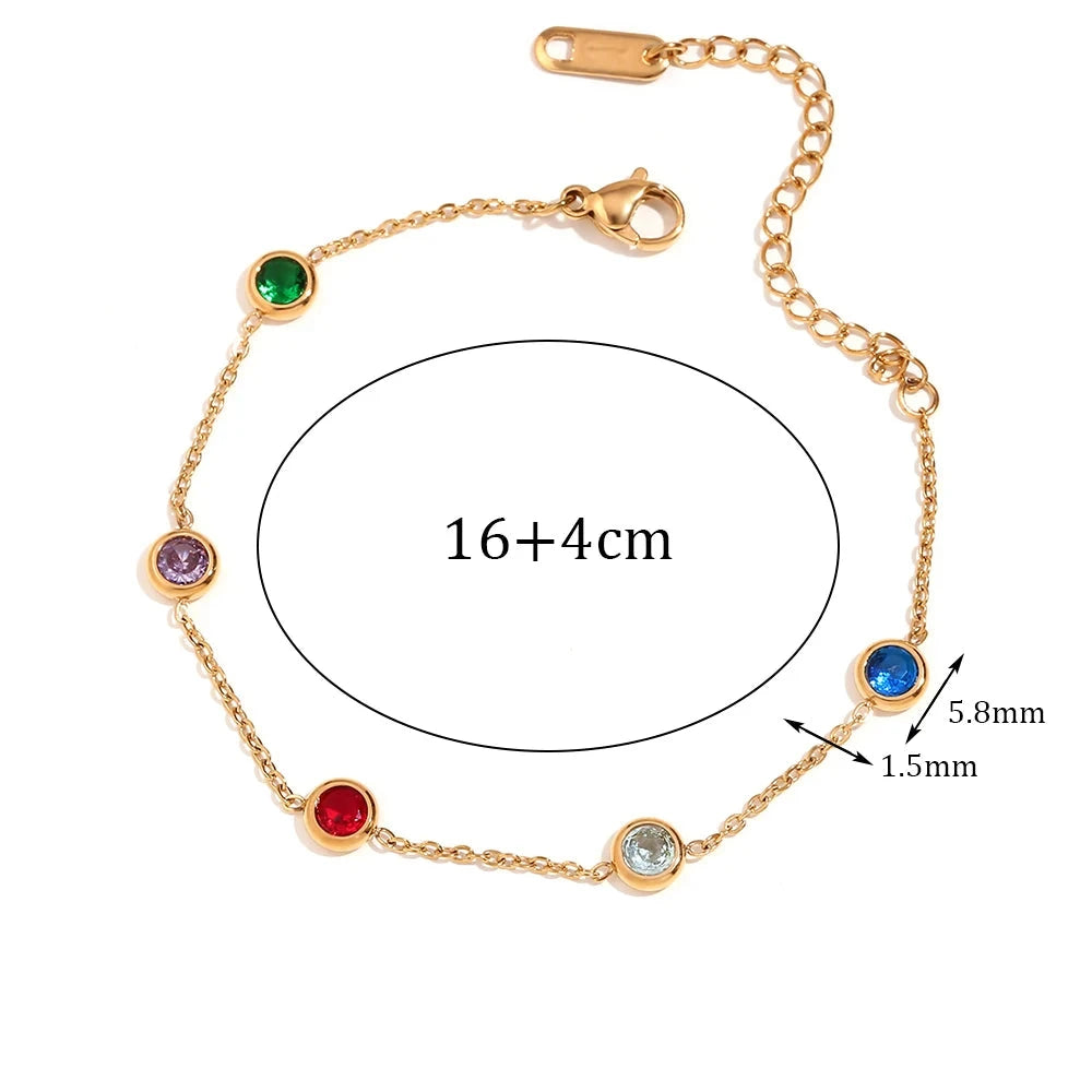 Ebbelle pulseiras redondas coloridas de zircônia cúbica à prova d'água para mulheres em aço inoxidável 18K ouro PVD joias corporais sem manchas