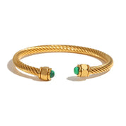 Pulseira Twisted Thread 18k banhado a ouro para mulheres, aço inoxidável, pedra natural, textura metálica, prova de manchas, presente da jóia, 2023