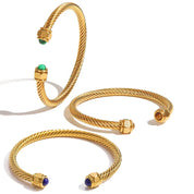 Pulseira Twisted Thread 18k banhado a ouro para mulheres, aço inoxidável, pedra natural, textura metálica, prova de manchas, presente da jóia, 2023