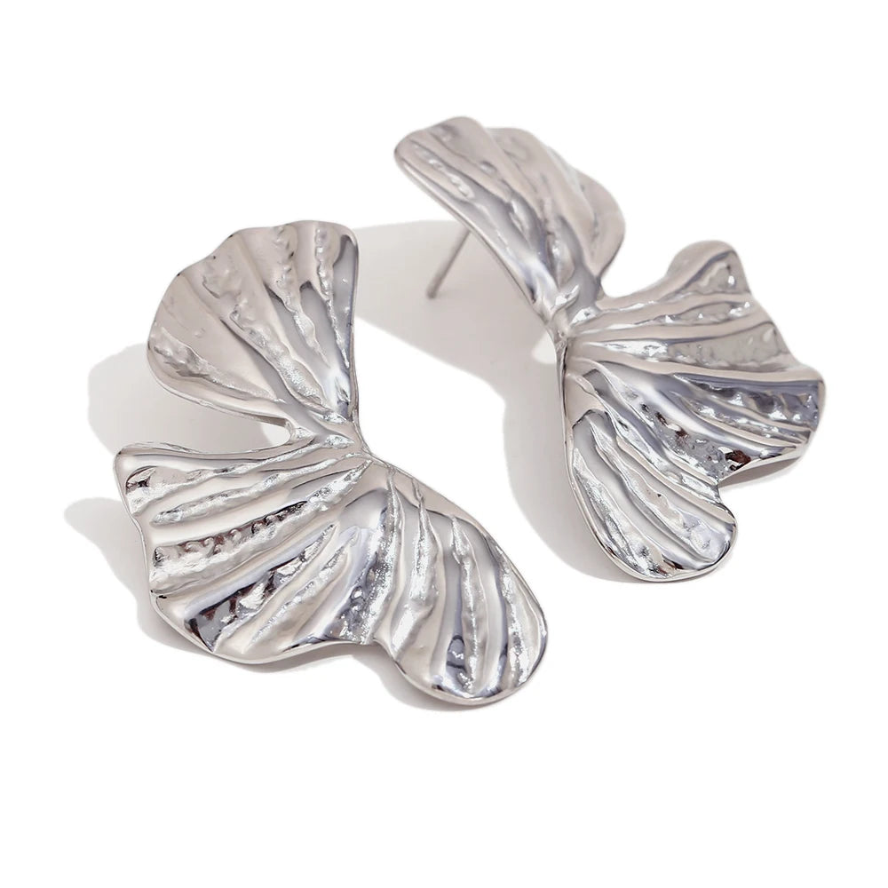 Ebbelle estilo elegante simétrico pétala flor brinco formato de borboleta joias femininas de aço inoxidável para presente de natal