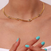 Colar Choker Olho Grego com Zircônia e Ouro 18K