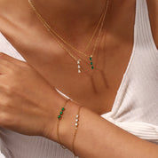 Pequeno Bambu Colar Pingente e Pulseira, Conjunto De Jóias De Zircão, Charme De Cristal Verde Branco, Pulseiras De Cor De Ouro, Delgados, Elegante