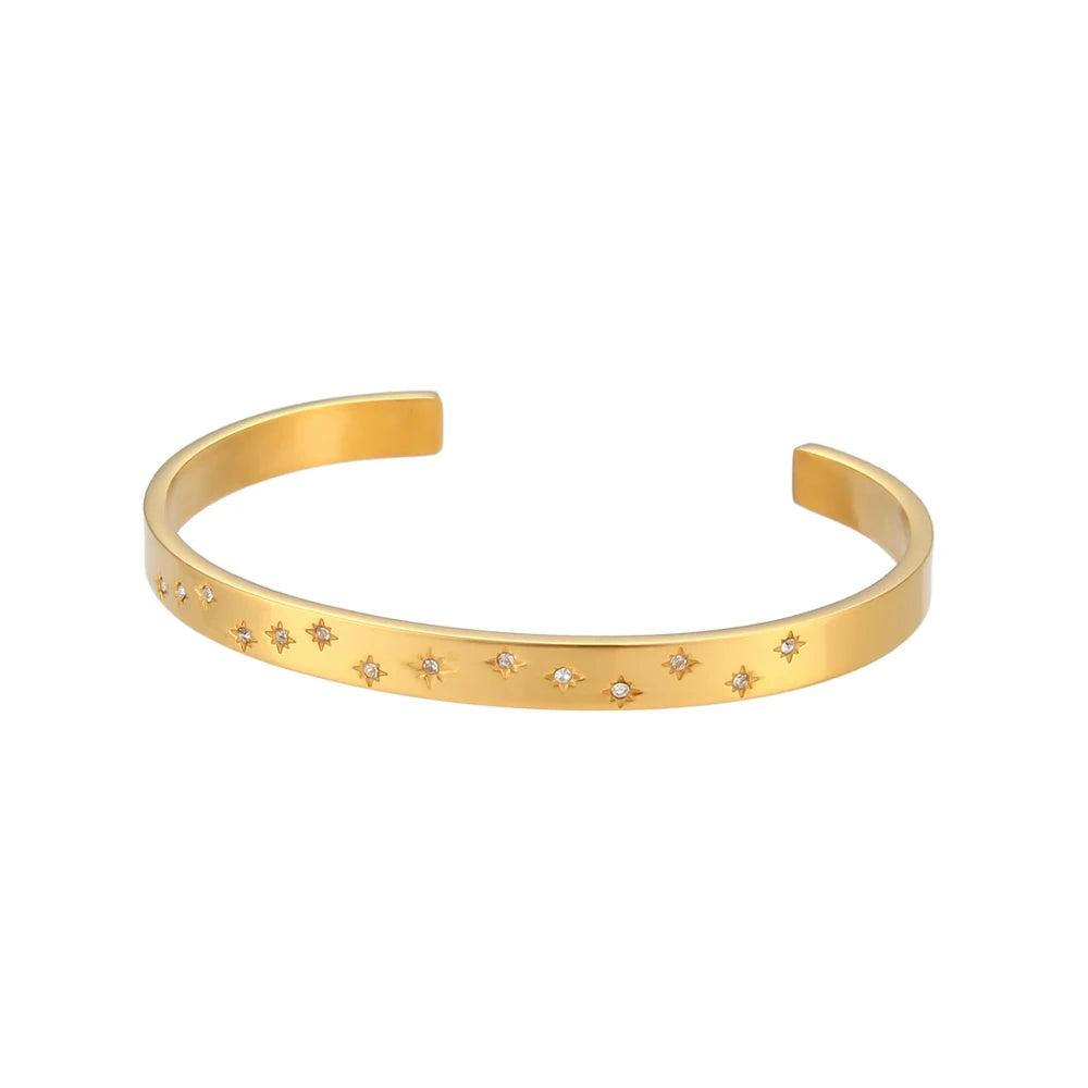 Ebbelle 18K banhado a ouro sem manchas cristal zircão pavimentar brilhante estrela lua manguito pulseiras para mulheres pulseiras de pulso